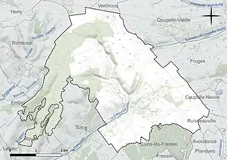 Carte en couleur présentant le réseau hydrographique de la commune