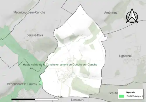 Carte de la ZNIEFF de type 1 sur la commune.