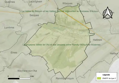 Carte de la ZNIEFF de type 2 sur la commune.