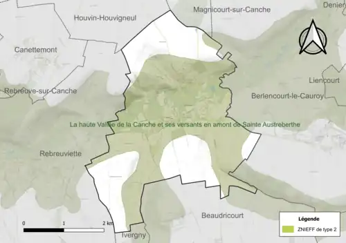 Carte de la ZNIEFF de type 2 sur la commune.