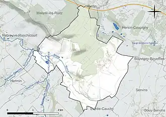 Carte en couleur présentant le réseau hydrographique de la commune
