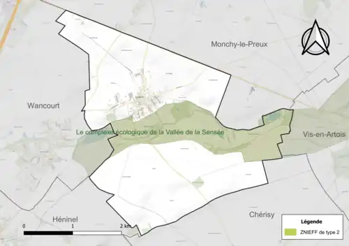 Carte de la ZNIEFF de type 2 sur la commune.