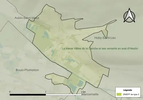 Carte de la ZNIEFF de type 2 sur la commune.