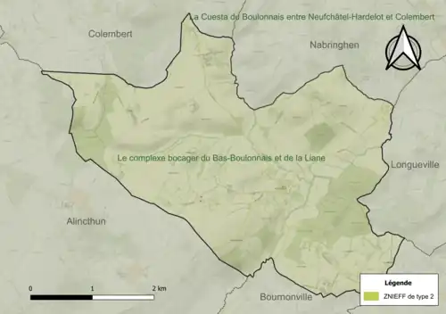 Carte de la ZNIEFF de type 2 sur la commune.