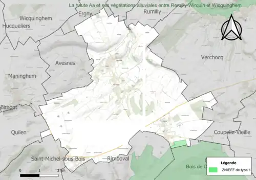 Carte de la ZNIEFF de type 1 sur la commune.