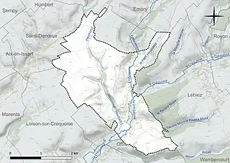 Carte en couleur présentant le réseau hydrographique de la commune