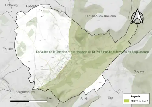 Carte de la ZNIEFF de type 2 sur la commune.