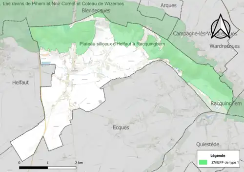 Carte de la ZNIEFF de type 1 sur la commune.