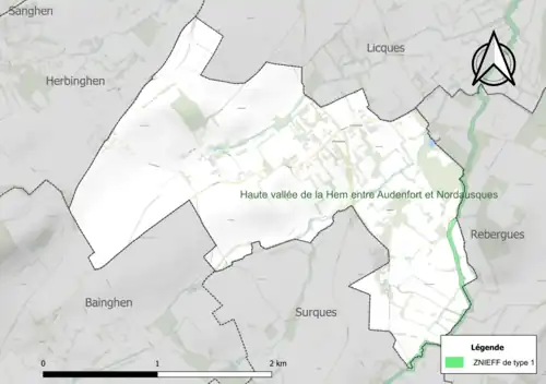 Carte de la ZNIEFF de type 1 sur la commune.