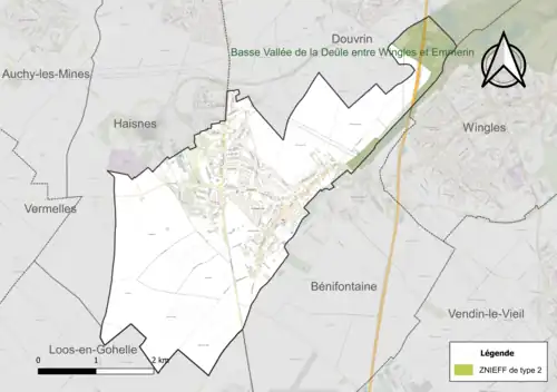 Carte de la ZNIEFF de type 2 sur la commune.