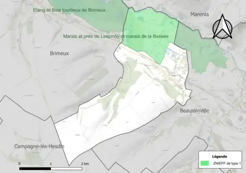 Carte de la ZNIEFF de type 1 sur la commune.