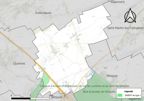 Carte de la ZNIEFF de type 1 sur la commune.