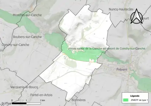 Carte de la ZNIEFF de type 1 sur la commune.