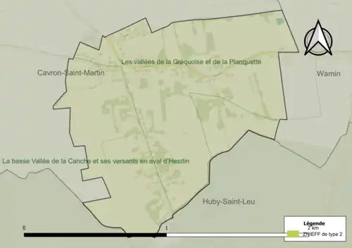 Carte des ZNIEFF de type 2 sur la commune.