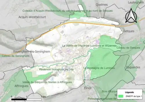Carte des ZNIEFF de type 1 sur la commune.