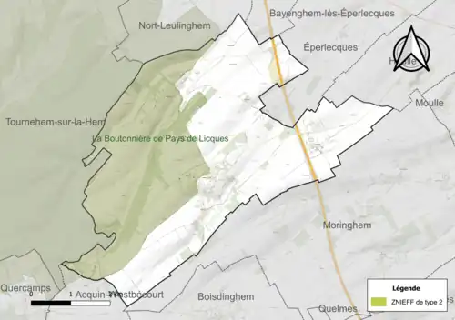 Carte de la ZNIEFF de type 2 sur la commune.