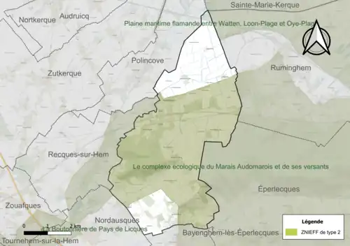 Carte de la ZNIEFF de type 2 sur la commune.