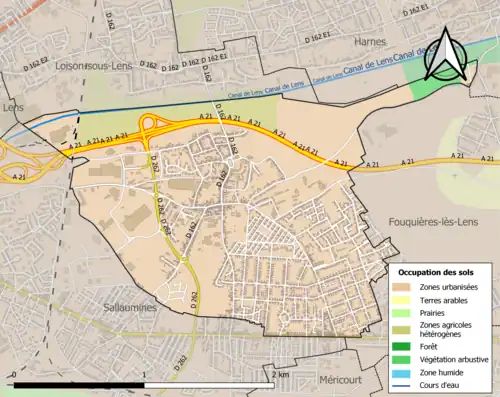 Carte en couleurs présentant l'occupation des sols.