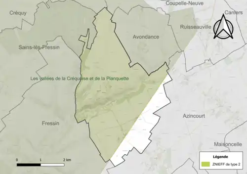 Carte de la ZNIEFF de type 2 sur la commune.