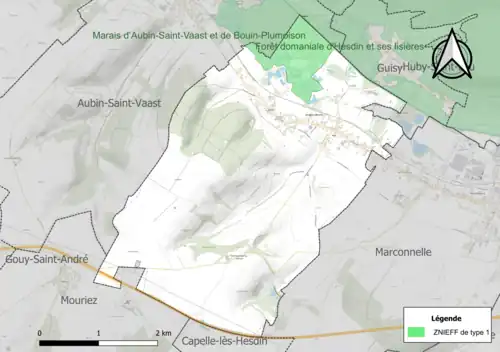 Carte de la ZNIEFF de type 1 sur la commune.