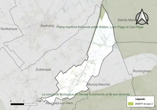Carte des ZNIEFF de type 2 sur la commune.