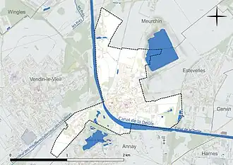 Carte en couleur présentant le réseau hydrographique de la commune