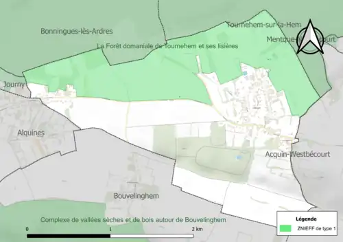 Carte de la ZNIEFF de type 1 sur la commune.