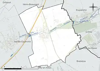 Carte en couleur présentant le réseau hydrographique de la commune