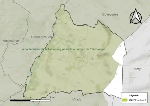 Carte de la ZNIEFF de type 2 sur la commune.