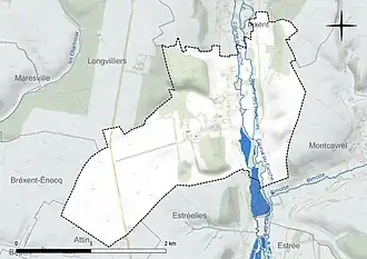 Carte en couleur présentant le réseau hydrographique de la commune
