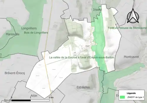 Carte de la ZNIEFF de type 1 sur la commune.
