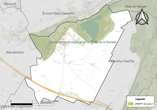 Carte de la ZNIEFF de type 2 sur la commune.