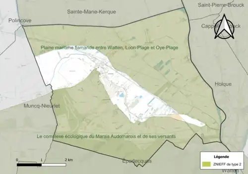 Carte des ZNIEFF de type 2 sur la commune.