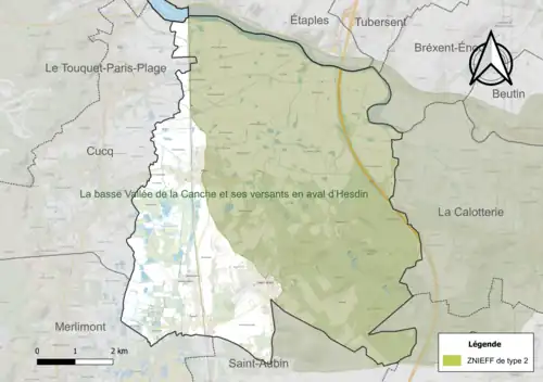 Carte de la ZNIEFF de type 2 sur la commune.