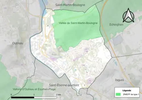 Carte de la ZNIEFF de type 1 sur la commune.