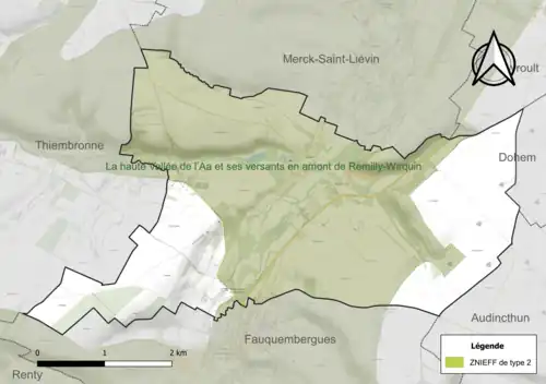 Carte de la ZNIEFF de type 2 sur la commune.