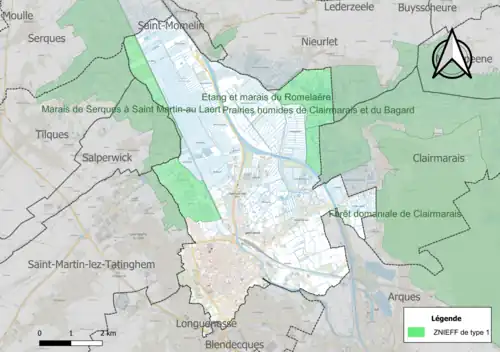 Carte des ZNIEFF de type 1 dans la commune.