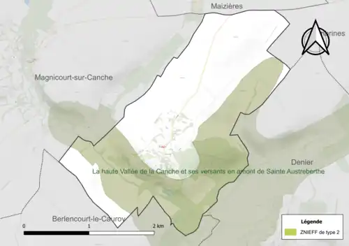 Carte de la ZNIEFF de type 2 sur la commune.