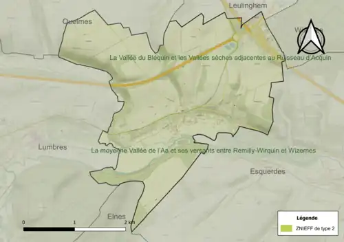 Carte des ZNIEFF de type 2 sur la commune.