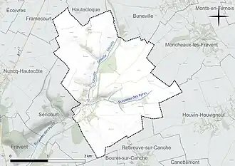 Carte en couleur présentant le réseau hydrographique de la commune