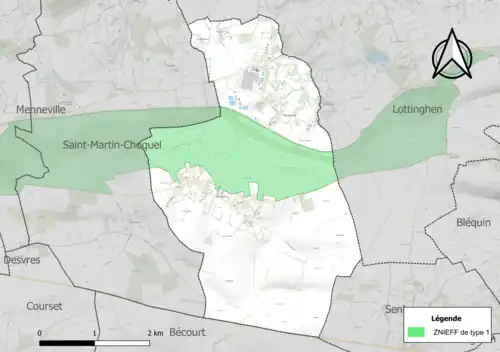 Carte de la ZNIEFF de type 1 sur la commune.