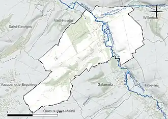 Carte en couleur présentant le réseau hydrographique de la commune
