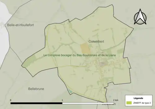 Carte de la ZNIEFF de type 2 sur la commune.