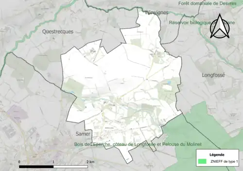 Carte de la ZNIEFF de type 1 sur la commune.