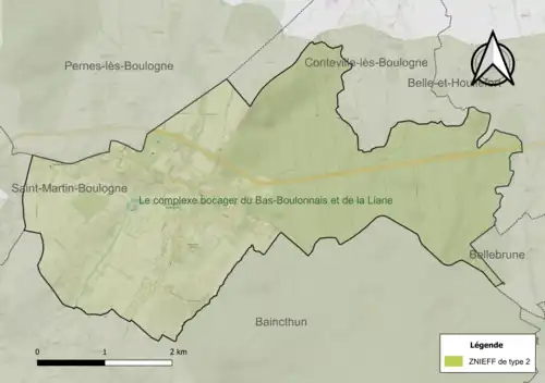 Carte de la ZNIEFF de type 2 sur la commune.