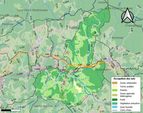 Carte en couleurs présentant l'occupation des sols.