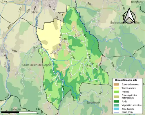 Carte en couleurs présentant l'occupation des sols.