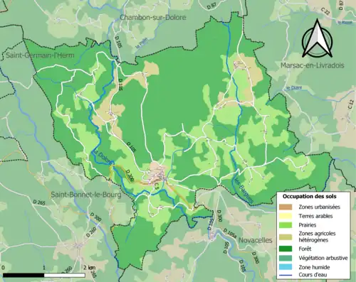 Carte en couleurs présentant l'occupation des sols.