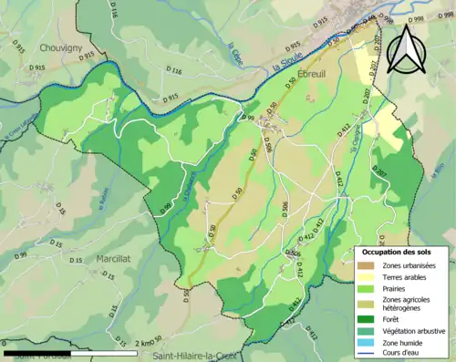 Carte en couleurs présentant l'occupation des sols.