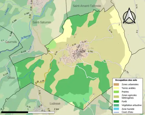 Carte en couleurs présentant l'occupation des sols.